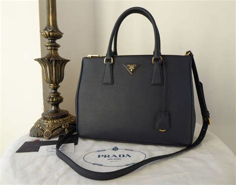 prada galleria double zip tote saffiano medium navy blue|Prada saffiano bag.